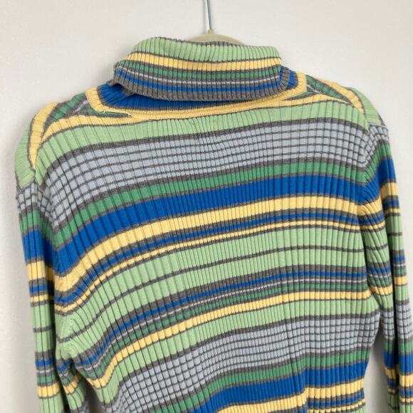 Y2K Valerie Stevens Women M Petite FLAW Multicolor Stripe Ribbed Turtleneck Slim - Picture 8 of 10